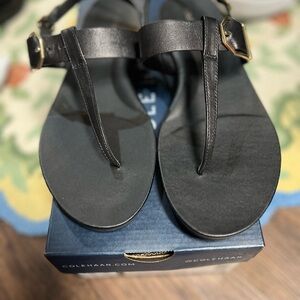 Cole Haan Black Leather Wedge Sandals